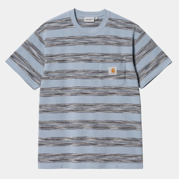 Carhartt WIP T-Shirts & Polos>S/S Dodson Pocket T-Shirt Dodson Stripe Horizontal, Misty Sky