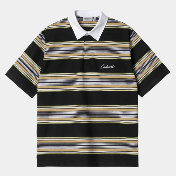 Carhartt WIP T-Shirts & Polos>S/S Gaines Rugby Shirt Gaines Stripe, Black