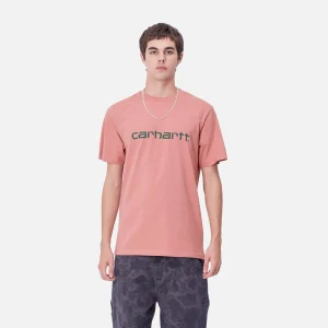 Carhartt WIP T-Shirts & Polos>S/S Script T-Shirt Dusty Rose / Sycamore Tree