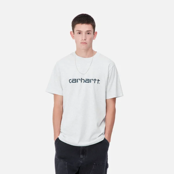 Carhartt WIP T-Shirts & Polos>S/S Script T-Shirt Ash Heather / Duck Blue