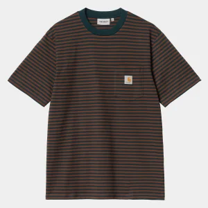 Carhartt WIP T-Shirts & Polos>S/S Verner Pocket T-Shirt Verner Stripe, Duck Blue / Offroad