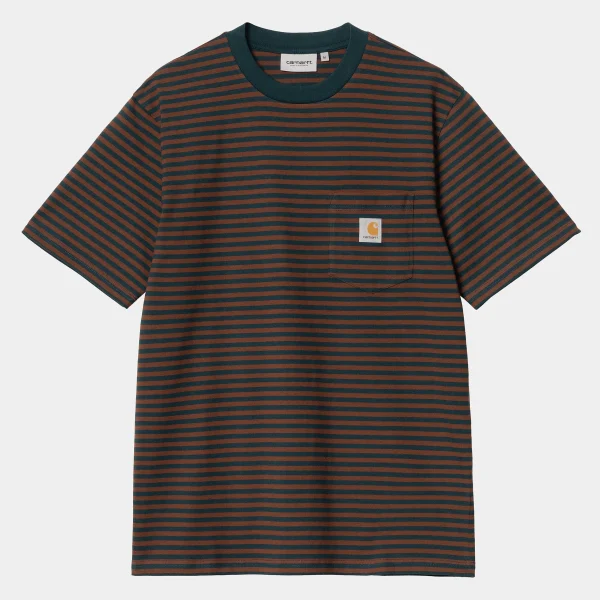 Carhartt WIP T-Shirts & Polos>S/S Verner Pocket T-Shirt Verner Stripe, Duck Blue / Offroad