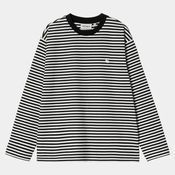 Carhartt WIP T-Shirts>W' L/S Verner T-Shirt Verner stripe, Black / Wax