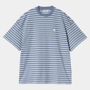 Carhartt WIP T-Shirts>W' S/S Bryna T-Shirt Bryna Stripe, Charm Blue / White