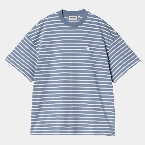 Carhartt WIP T-Shirts>W' S/S Bryna T-Shirt Bryna Stripe, Charm Blue / White