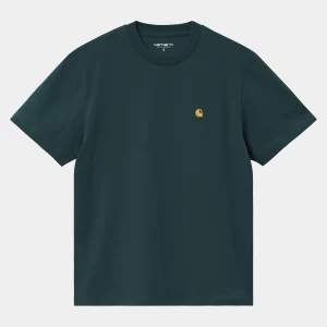 Carhartt WIP T-Shirts>W' S/S Chase T-Shirt Duck Blue / Gold