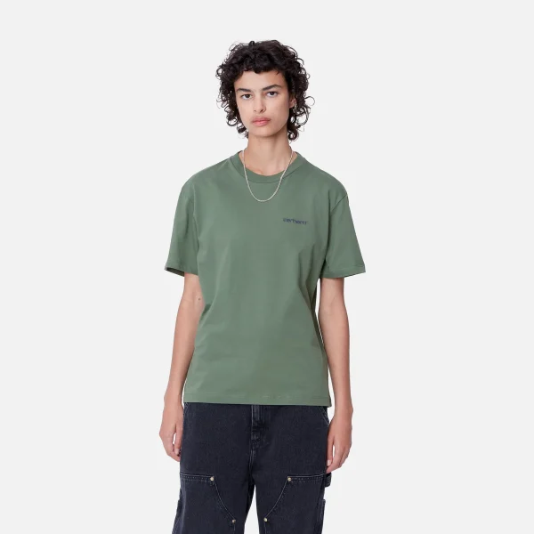 Carhartt WIP T-Shirts>W' S/S Script Embroidery T-Shirt Duck Green / Aura