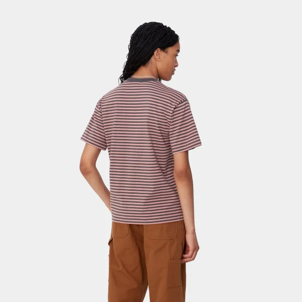 Carhartt WIP T-Shirts>W' S/S Verner T-Shirt Verner Stripe, Graphite / Dusty Rose