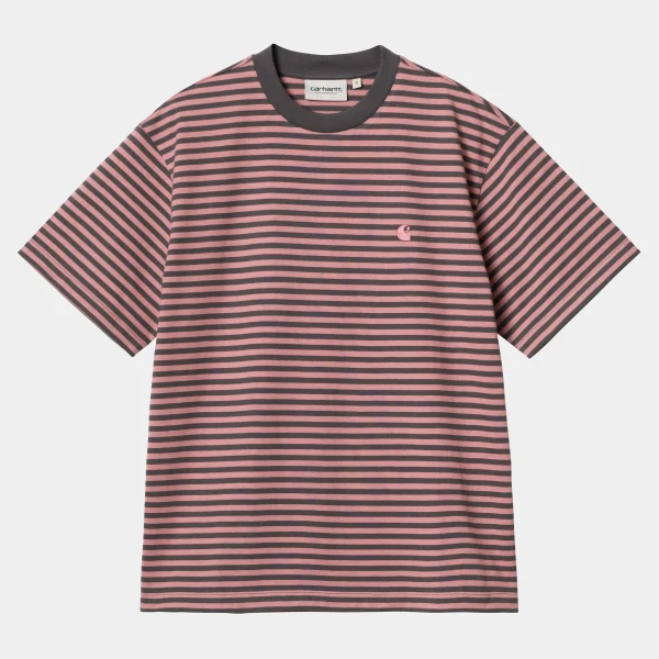 Carhartt WIP T-Shirts>W' S/S Verner T-Shirt Verner Stripe, Graphite / Dusty Rose